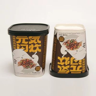 Warm voedsel Noodle Papierbeker 600 ml Wegwerpschotel Persoonlijk Afdrukken Vierkante Schotel Met Deksel