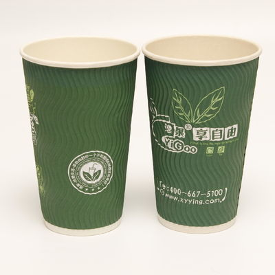 Verticale Ripple Double Wall Paper Cup Gepersonaliseerd Groen Recyclebaar Voor Koffie
