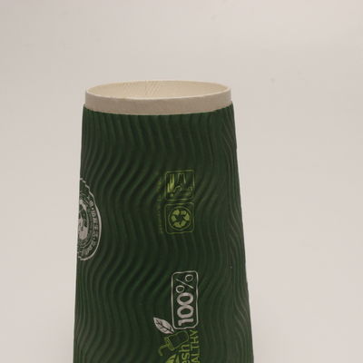Verticale Ripple Double Wall Paper Cup Gepersonaliseerd Groen Recyclebaar Voor Koffie