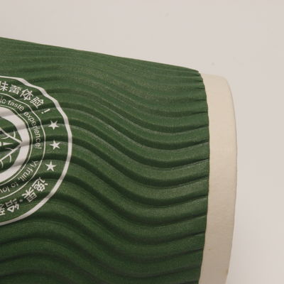 Verticale Ripple Double Wall Paper Cup Gepersonaliseerd Groen Recyclebaar Voor Koffie