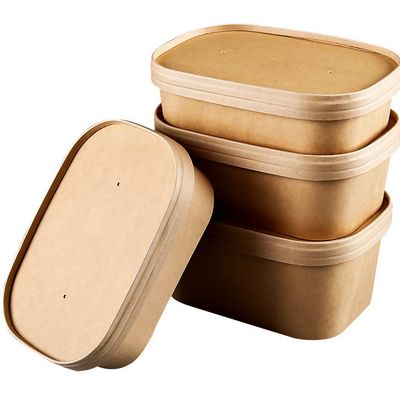 Op maat gemaakte vierkant met deksel voor het drukken, veelzijdige Kraft salade kom rechthoekige papieren doos, zowel papieren deksel als de