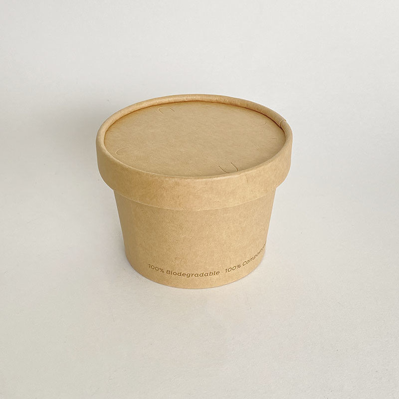 Warme soep papieren kop met deksel 8oz 240ml PE bedekte Kraft takeaway noedelschalen
