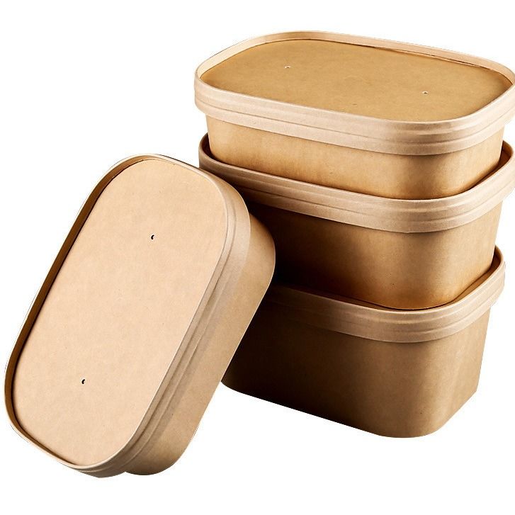 Op maat gemaakte vierkant met deksel voor het drukken, veelzijdige Kraft salade kom rechthoekige papieren doos, zowel papieren deksel als de